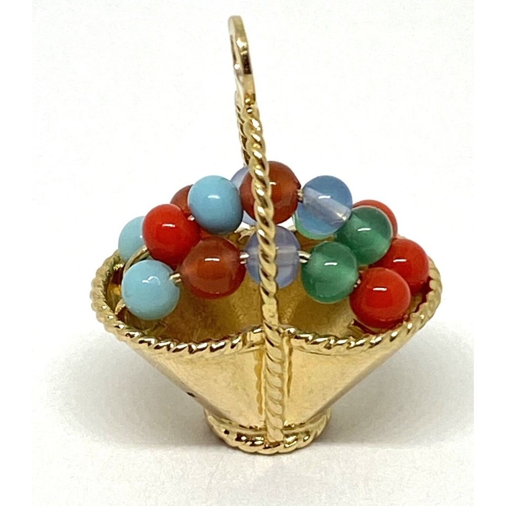 UNO A ERRE Coral Turquoise Chalcedony 18K Gold Fruit Basket Pendant UNOAERRE